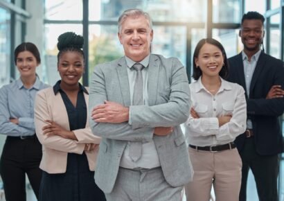 Portrait, proud group and business people in career diversity, leadership and company teamwork. Hap