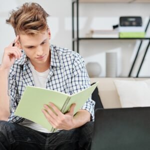 Teenage boy memorizing information