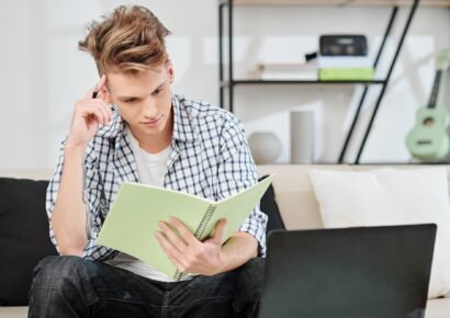 Teenage boy memorizing information