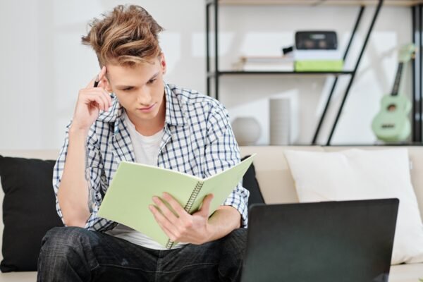 Teenage boy memorizing information