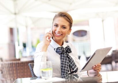 Young manager working in cafe