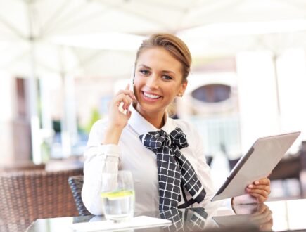 Young manager working in cafe