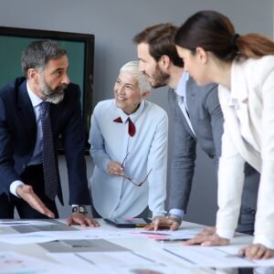 Creative business people working on business project in office