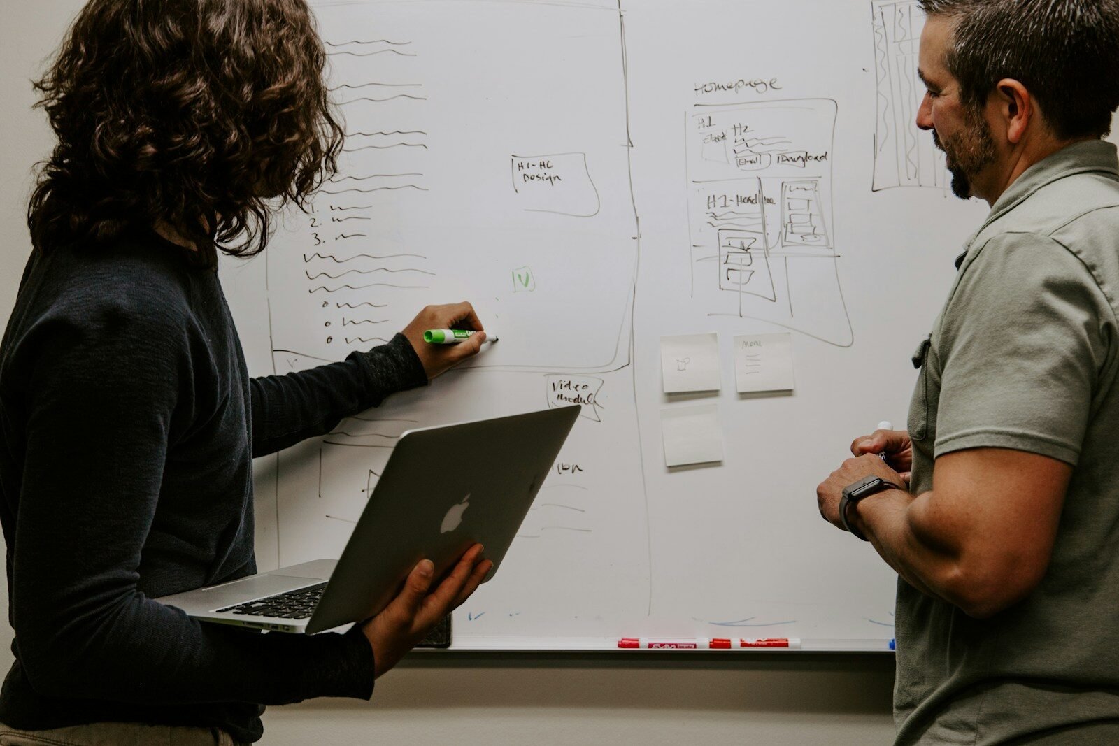 SWOT man wearing gray polo shirt beside dry-erase board