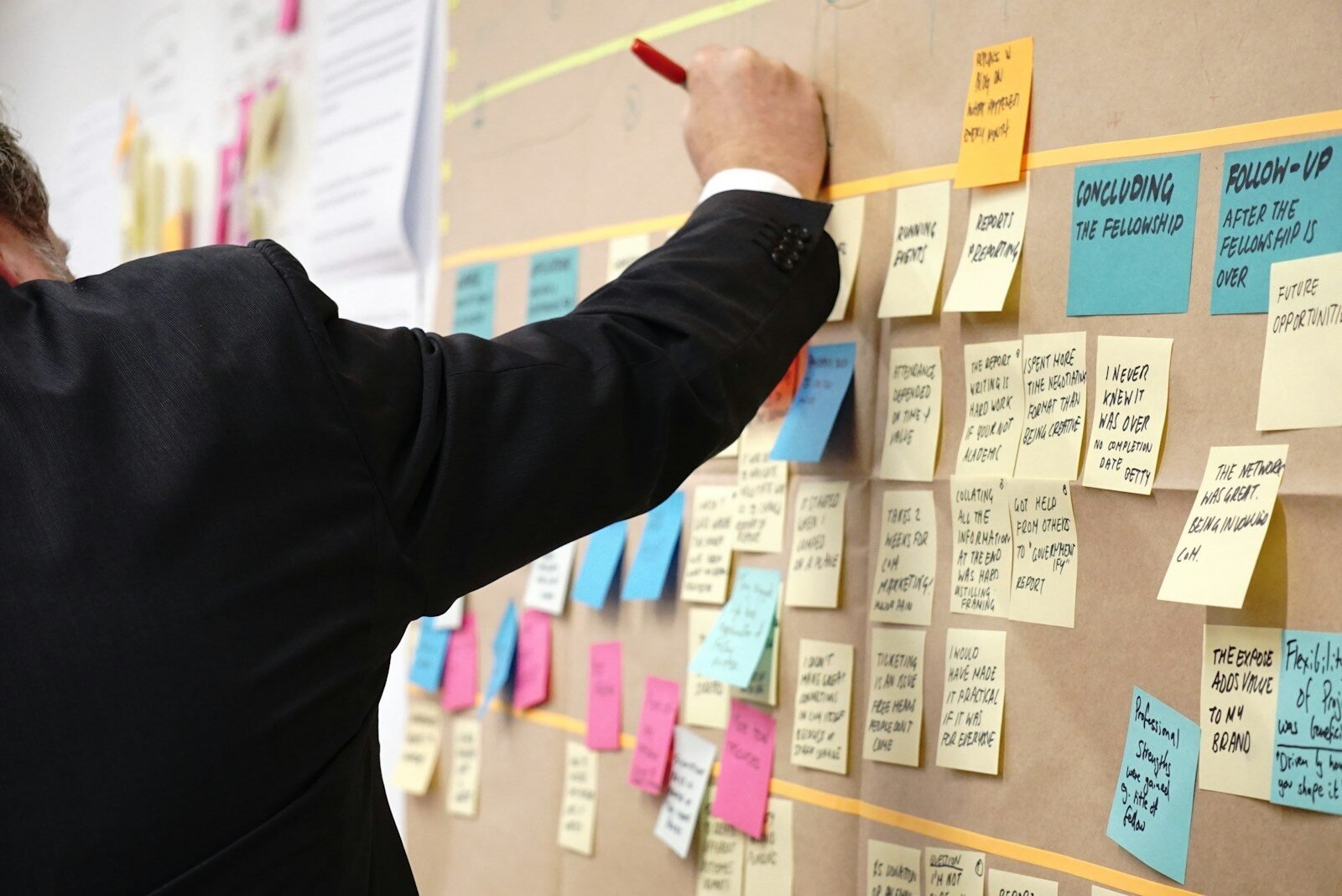 gestion sticky notes on corkboard